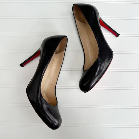 Christian Louboutin Simple Black Nappa Leather Pumps 100 Round Toe Heels 37 - Picture 1 of 11